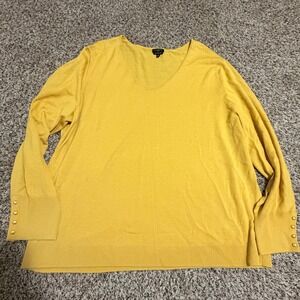 Talbots Plus Women 3X Yellow 100% Merino Wool V-Neck Pearl Button Sweater